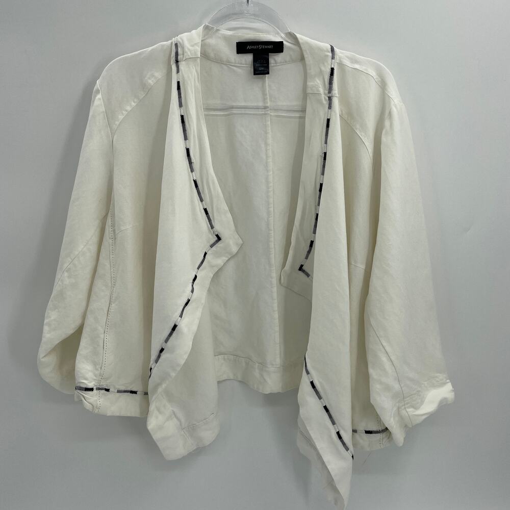 ASHLEY STEWART Cardigan Draping Open Front 3/4 Sleeve Linen Blend Women's 22W